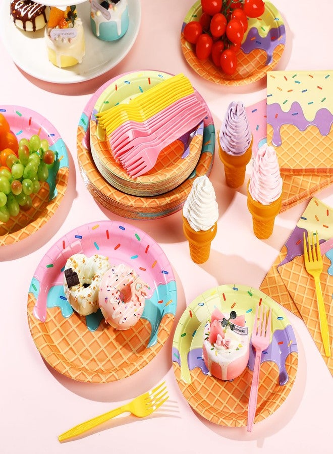 Layhit 160 Pcs Ice Cream Party Decorations - Birthday Party Plates, Napkins, Forks Disposable Tableware Set - Sweet Summer Party Supplies - Image 4